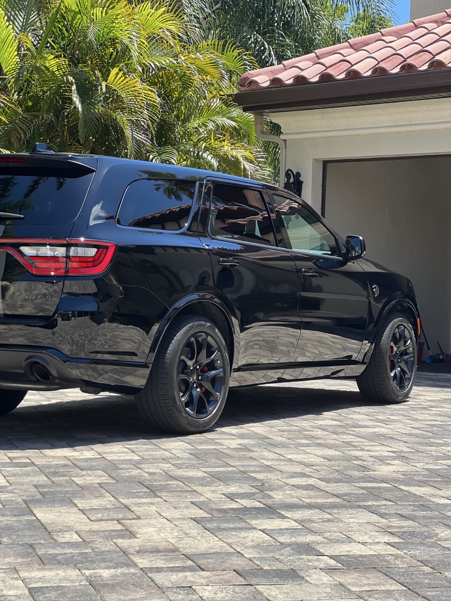 Black SRT SUV showing a deep gloss finish after Detail Dudez mobile detailing
