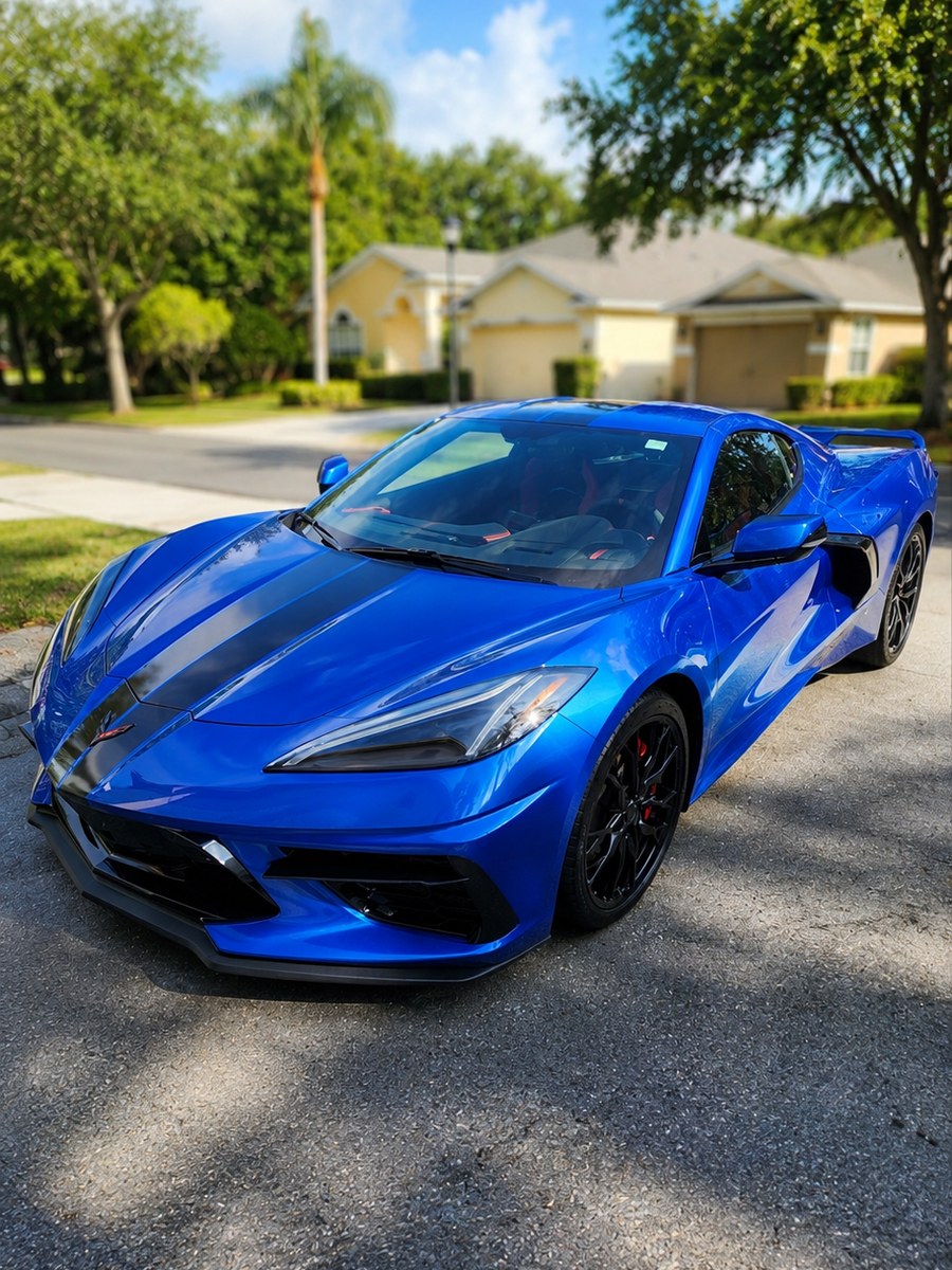 Blue Chevrolet Corvette after a professional Detail Dudez mobile detail