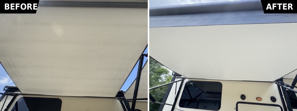 Before and after RV awning cleaning by Detail Dudez